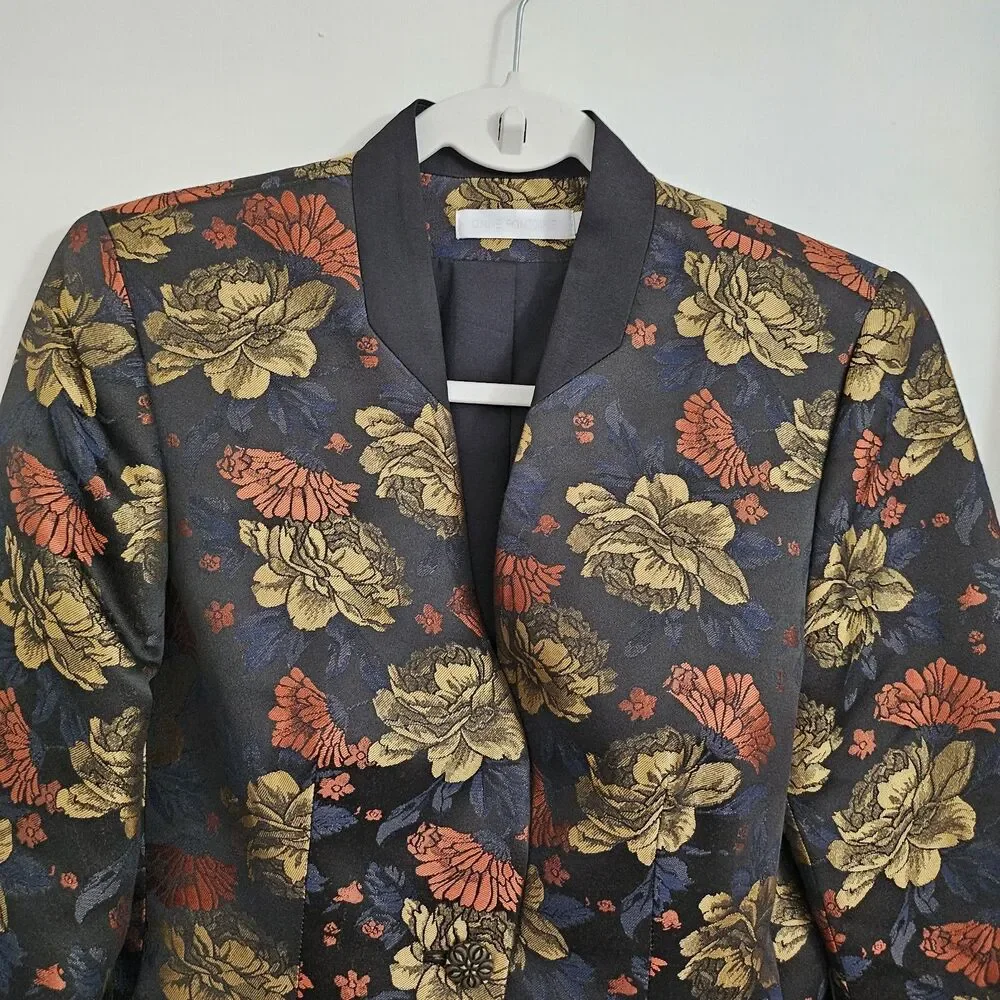 Anne Fontaine Leoncia Blazer 40 Black Gold Floral Brocade Jacquard Tuxedo Jacket